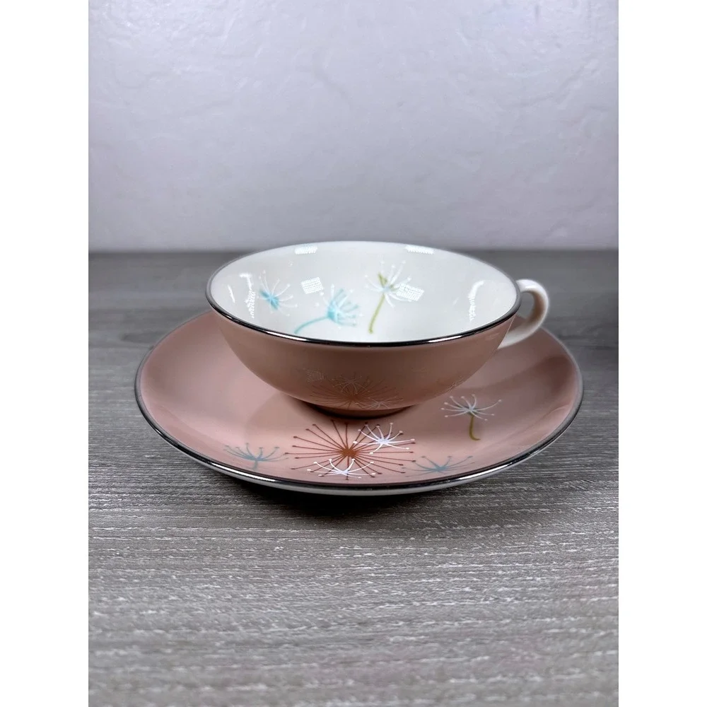 4 Sets Franciscan China Ballet Tea Cup Saucer Pink Dandelion Mid Century MCM
